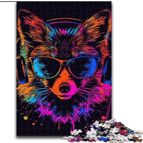 Puzzle 1000 Teile für Erwachsene, Fuchs mit Sonnenbrille, aus Holz, Kinder ab 14 Jahren, 50x75cm, DIY-Kunstdekor von LiJianXXR