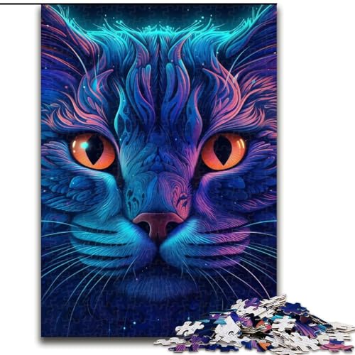 Puzzle 1000 Teile für Erwachsene, Geheimnisvolle Katze aus Holz, Kinder ab 14 Jahren, 50x75cm, DIY-Kunstdekor von LiJianXXR