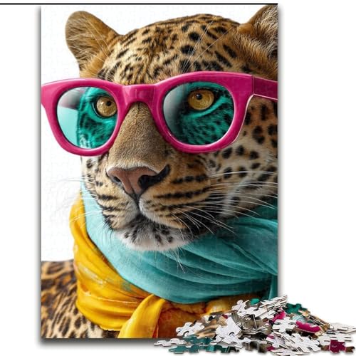 Puzzle 1000 Teile für Erwachsene, Geschenk, Leopard mit Schal, geeignet für Kinder ab 14 Jahren, Lernspiele für zu Hause, DIY-Spielzeug, Kunstwerk, Geschenk (Größe 26x38cm) von LiJianXXR