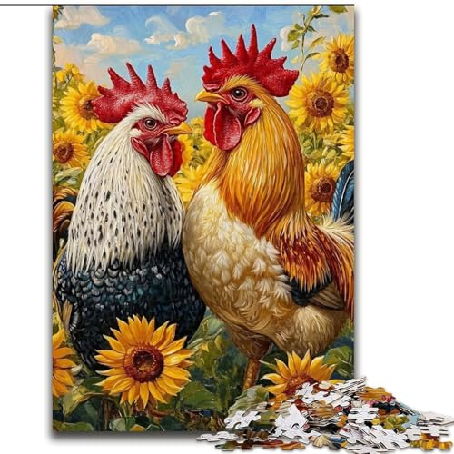 Puzzle 1000 Teile für Erwachsene, Geschenke, Hahn, Sonnenblume, geeignet für Kinder ab 14 Jahren, Lernspiele für zu Hause, DIY-Spielzeug, Kunstwerk, Geschenk (Größe 26x38cm) von LiJianXXR