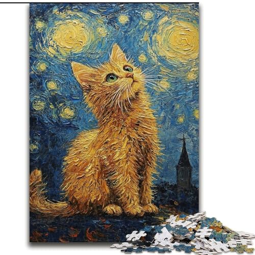 Puzzle 1000 Teile für Erwachsene, Geschenke, Sternenhimmel-Katze, geeignet für Kinder ab 14 Jahren, Lernspiele für zu Hause, DIY-Spielzeug, Kunstwerk, Geschenk (Größe 26x38cm) von LiJianXXR