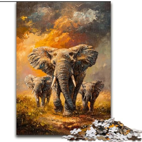Puzzle 1000 Teile für Erwachsene, Geschenke für afrikanische Tierelefanten, geeignet für Kinder ab 14 Jahren, Lernspiele für zu Hause, DIY-Spielzeug, Kunstwerk, Geschenk (Größe 50x75cm) von LiJianXXR