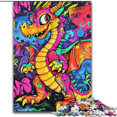 Puzzle 1000 Teile für Erwachsene, Graffiti-Drache, Elefantenspielzeug, Denkspiel, Geburtstagsgeschenk, Geschenke, Wandkunst für Kinder ab 14 Jahren (Größe 26x38cm) von LiJianXXR