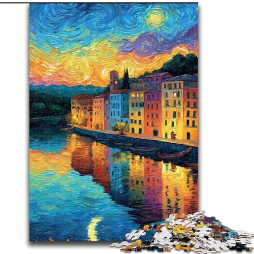 Puzzle 1000 Teile für Erwachsene, Italien unter dem Nachthimmel, für Erwachsene ab 14 Jahren, Lernspiel, Herausforderung, Spielzeug, Geschenk zum Geburtstag (Größe 26x38cm) von LiJianXXR
