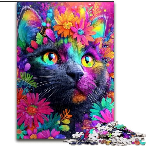 Puzzle 1000 Teile für Erwachsene, Katze und Blumen, Elefantenspielzeug, Denkspiel, Geburtstagsgeschenk, Geschenke, Wandkunst für Kinder ab 14 Jahren (Größe 50x75cm) von LiJianXXR