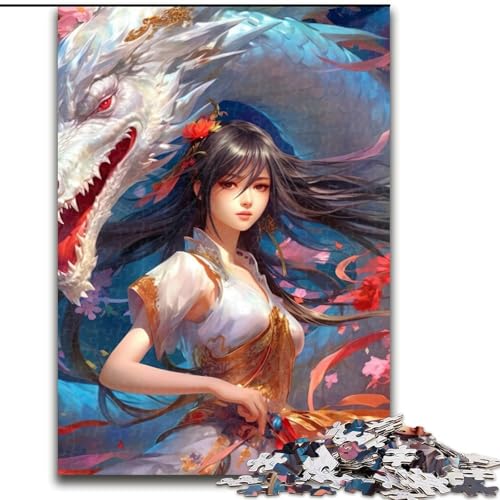 Puzzle 1000 Teile für Erwachsene, Mystisches Drachenmädchen, aus Holz, Kinder ab 14 Jahren, 50x75cm, DIY-Kunstdekor von LiJianXXR