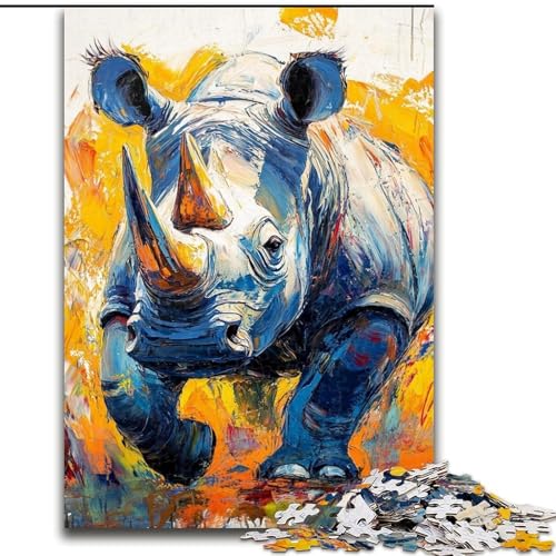 Puzzle 1000 Teile für Erwachsene, Nashorn-Ölgemälde, Elefantenspielzeug, Denkspiel, Geburtstagsgeschenk, Geschenke, Wandkunst für Kinder ab 14 Jahren (Größe 26x38cm) von LiJianXXR