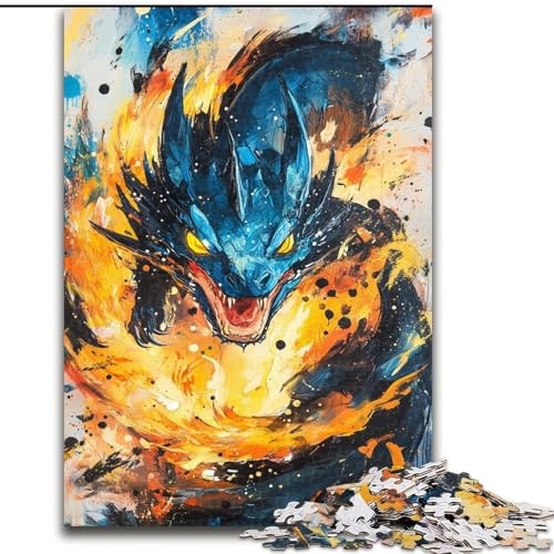 Puzzle 1000 Teile für Erwachsene, Ölgemälde, Drache, Elefantenspielzeug, Denkspiel, Geburtstagsgeschenk, Geschenke, Wandkunst, für Kinder ab 14 Jahren (Größe 26x38cm) von LiJianXXR