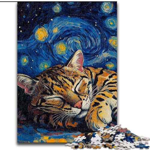 Puzzle 1000 Teile für Erwachsene, Ozelot-Nachthimmel, Puzzle aus Holz, schwieriges Denkspiel für Jugendliche, 1000 Teile(50x75cm) von LiJianXXR