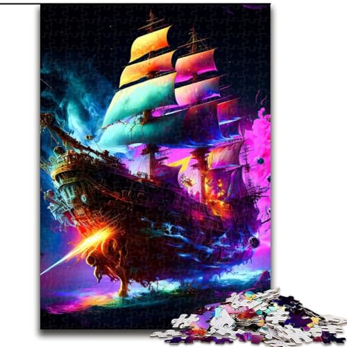 Puzzle 1000 Teile für Erwachsene, Piratenschiff, buntes Puzzle aus Holz, interaktives Familienspiel, DIY-Heimdekoration, Gehirn-Herausforderung, Geschenk, 1000 Stück(50x75cm) von LiJianXXR