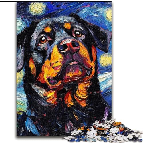 Puzzle 1000 Teile für Erwachsene, Rottweiler-Nachthimmel-Puzzle aus Karton, entspannende Unterhaltung, Heimdekoration, 1000 Teile(26x38cm) von LiJianXXR