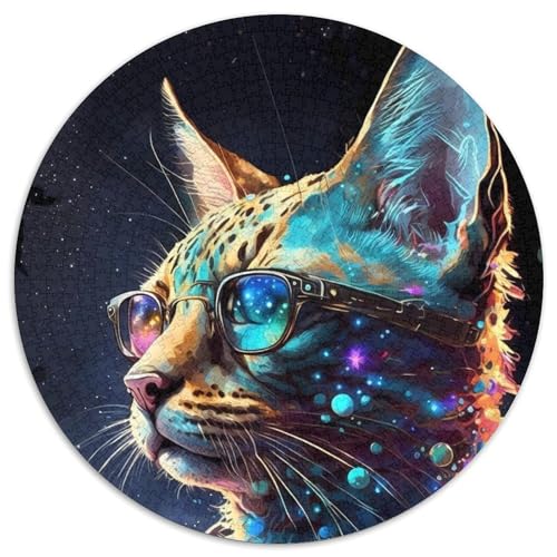 Puzzle 1000 Teile für Erwachsene, Savannah-Katze, rundes Puzzle 1000 Teile, anspruchsvolles DIY-Denkspiel für Teenager, 67,5 x 67,5 cm von LiJianXXR