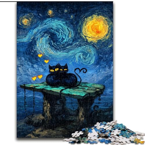Puzzle 1000 Teile für Erwachsene, Schwarze Katzenkunst, Elefantenspielzeug, Denkspiel, Geburtstagsgeschenk, Geschenke, Wandkunst für Kinder ab 14 Jahren (Größe 50x75cm) von LiJianXXR