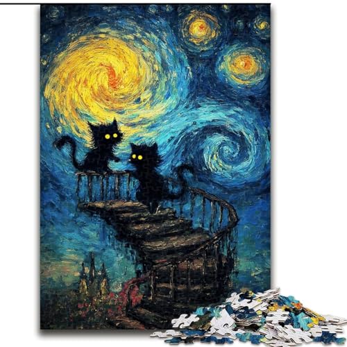 Puzzle 1000 Teile für Erwachsene, Schwarze Katzenkunst, für Erwachsene ab 14 Jahren, Lernspiel, Herausforderung, Spielzeug, Geschenk zum Geburtstag (Größe 50x75cm) von LiJianXXR