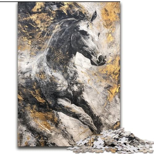 Puzzle 1000 Teile für Erwachsene, Schwarzes Goldenes Pferd, Elefantenspielzeug, Denkspiel, Geburtstagsgeschenk, Geschenke, Wandkunst für Kinder ab 14 Jahren (Größe 50x75cm) von LiJianXXR
