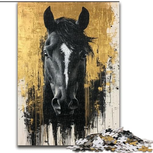 Puzzle 1000 Teile für Erwachsene, Schwarzes Goldenes Pferd, Elefantenspielzeug, Denkspiel, Geburtstagsgeschenk, Geschenke, Wandkunst für Kinder ab 14 Jahren (Größe 50x75cm) von LiJianXXR