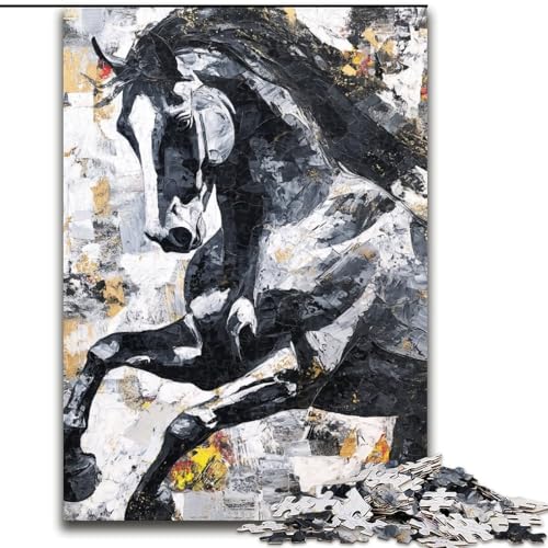 Puzzle 1000 Teile für Erwachsene, Schwarzes Goldenes Pferd, Elefantenspielzeug, Denkspiel, Geburtstagsgeschenk, Geschenke, Wandkunst für Kinder ab 14 Jahren (Größe 50x75cm) von LiJianXXR