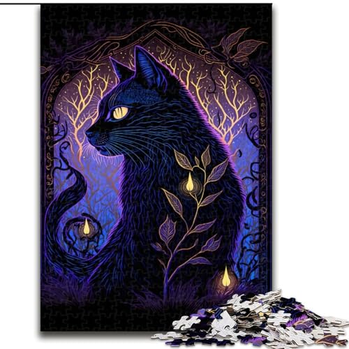 Puzzle 1000 Teile für Erwachsene, Schwarzlichtkatze, aus Holz, Kinder ab 14 Jahren, 50x75cm, DIY-Kunstdekor von LiJianXXR