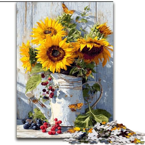 Puzzle 1000 Teile für Erwachsene, Sonnenblume, für Erwachsene ab 14 Jahren, Lernspiel, Herausforderung, Spielzeug, Geschenk zum Geburtstag (Größe 50x75cm) von LiJianXXR