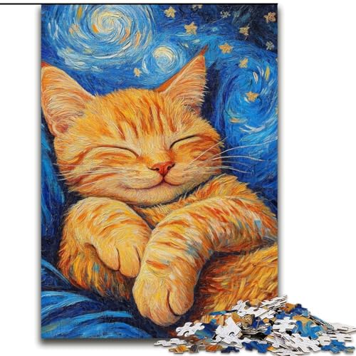 Puzzle 1000 Teile für Erwachsene, Sternenhimmel, orange Katze, für Erwachsene ab 14 Jahren, Lernspiel, Herausforderung, Spielzeug, Geschenk zum Geburtstag (Größe 26x38cm) von LiJianXXR