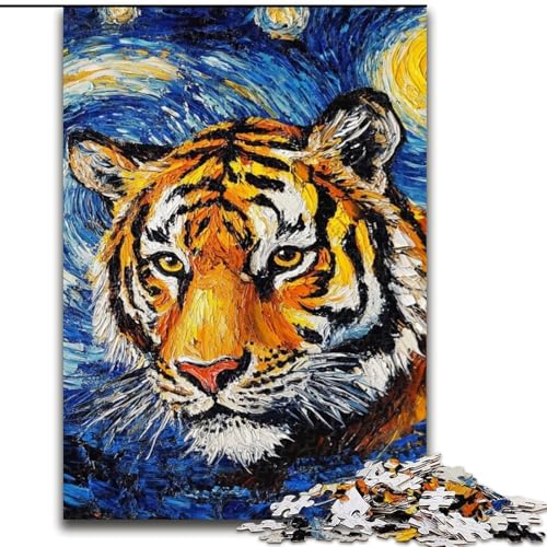 Puzzle 1000 Teile für Erwachsene, Tiger-Nachthimmel-Puzzle aus Holz, Denkspiel, interaktives Familienspiel, geeignet für Kinder ab 14 Jahren, 1000 Teile(50x75cm) von LiJianXXR