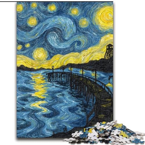 Puzzle 1000 Teile für Erwachsene, Van Gogh Nachthimmel, für Erwachsene ab 14 Jahren, Lernspiel, Herausforderung, Spielzeug, Geschenk zum Geburtstag (Größe 50x75cm) von LiJianXXR