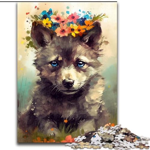 Puzzle 1000 Teile für Erwachsene, buntes Wolfsbaby aus Holz, lustiges Geschenk und Beschäftigung für Zuhause, 50x75cm, Denksportaufgabe, Spiel für Erwachsene, interaktive Familienaktivität von LiJianXXR