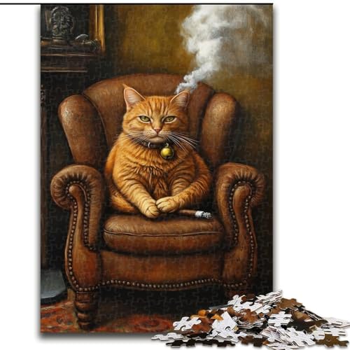 Puzzle 1000 Teile für Erwachsene, rauchende Katze, Elefantenspielzeug, Denkspiel, Geburtstagsgeschenk, Geschenke, Wandkunst für Kinder ab 14 Jahren (Größe 26x38cm) von LiJianXXR