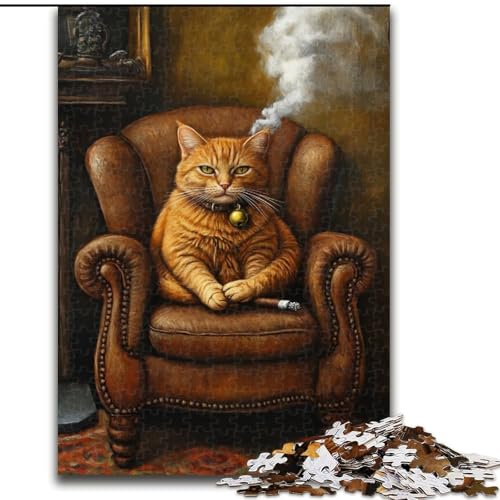 Puzzle 1000 Teile für Erwachsene, rauchende Katze, Elefantenspielzeug, Denkspiel, Geburtstagsgeschenk, Geschenke, Wandkunst für Kinder ab 14 Jahren (Größe 50x75cm) von LiJianXXR