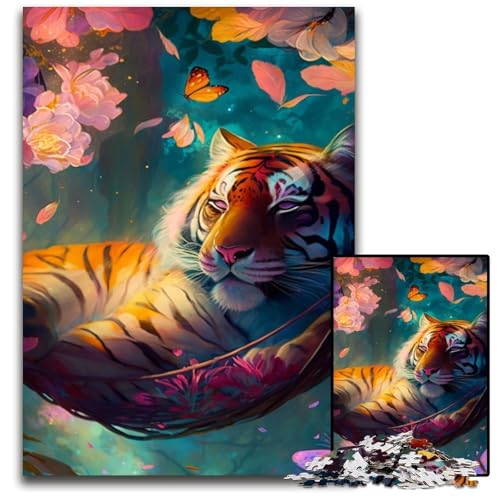 Puzzle 1000 Teile für Erwachsene, schlafender Tiger, Holzpuzzle für Erwachsene, perfekt für Teenager und Sammler, ideale Heimdekoration und Reisegeschenk, 50x75cm/19,68x29,52 Zoll von LiJianXXR