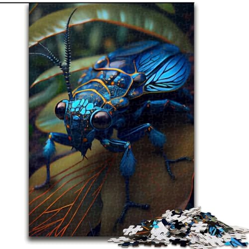 Puzzle 1000 Teile für Erwachsene,Blauer Bienenkäfer,summend,aus Holz,perfektes DIY-Kunstdekor oder Geburtstagsgeschenk,50x75cm,Kunstwerk-Dekor,Intelligenzspielzeug für Indoor-Spiele mit der Familie von LiJianXXR