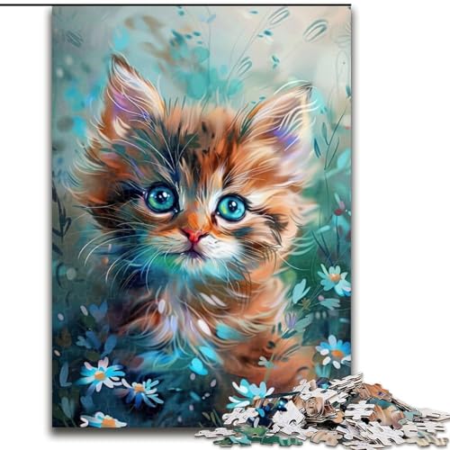 Puzzle 1000 Teile für Erwachsene,süßes buntes Kätzchen aus Holz,lustiges Geschenk und Aktivität für zu Hause,50x75cm,Denksportaufgabe,Spiel für Erwachsene,interaktive Aktivität für die ganze Familie von LiJianXXR