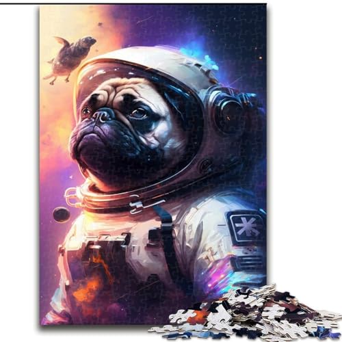 Puzzle 1000 Teile für Erwachsene Astronaut Space Pug aus Holz, perfektes DIY-Kunstdekor oder Geburtstagsgeschenk 50x75cm Kunstwerkdekor Intelligenzspielzeug für Familien-Indoor-Spiele von LiJianXXR