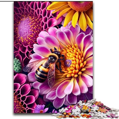 Puzzle 1000 Teile für Erwachsene Biene auf Einer Blüte aus Holz,lustiges Geschenk und Aktivität für zu Hause,50x75cm,Denksportaufgabe,Spiel für Erwachsene,interaktive Aktivität für die ganze Familie von LiJianXXR