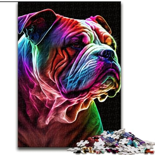 Puzzle 1000 Teile für Erwachsene Neon Bulldog aus Holz, lustiges Geschenk und Aktivität für zu Hause 50x75cm, Denksportaufgabe, Spiel für Erwachsene, interaktive Aktivität für die ganze Familie von LiJianXXR