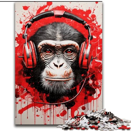 Puzzle 1000 Teile für Jugendliche, AFFE mit Kopfhörer, für und ab 14 Jahren, pädagogisches Lernspielzeug, Familienspiele, Geburtstagsgeschenk (Größe 50x75cm) von LiJianXXR
