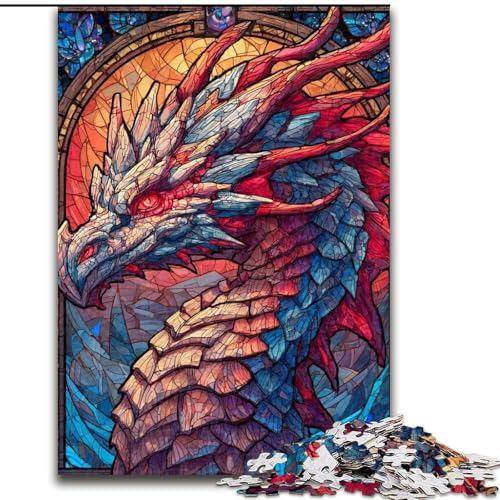 Puzzle 1000 Teile für Jugendliche, Buntglas-Drache, für und ab 14 Jahren, pädagogisches Lernspielzeug, Familienspiele, Geburtstagsgeschenk (Größe 26x38cm) von LiJianXXR