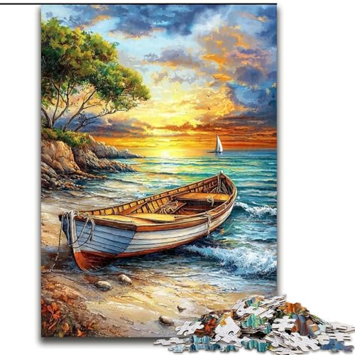 Puzzle 1000 Teile für Jugendliche Boot am Strand, für und ab 14 Jahren Pädagogisches Lernspielzeug Familienspiele Geburtstagsgeschenk (Größe 26x38cm) von LiJianXXR