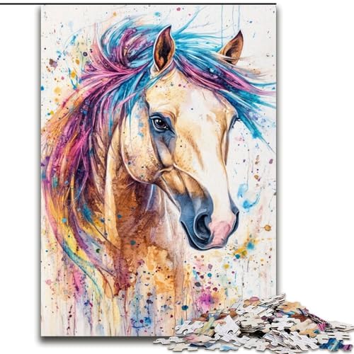 Puzzle 1000 Teile für Teenager, Aquarellpferd, für 14+, anspruchsvolles Spiel als Geschenk für die ganze Familie und Freunde (Größe 50x75cm) von LiJianXXR