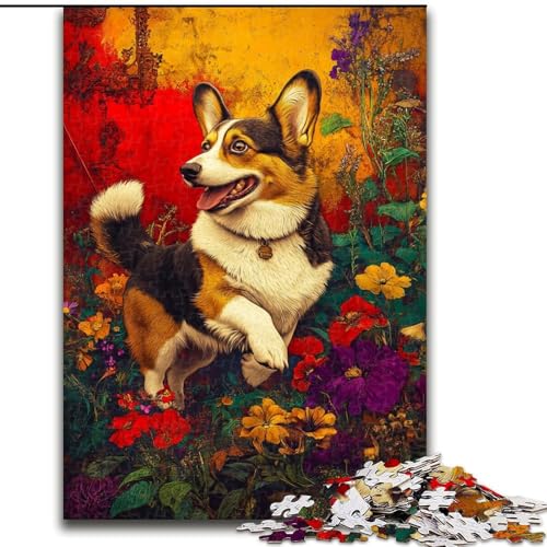 Puzzle 1000 Teile für Teenager, Blumen-Corgi, für 14+, anspruchsvolles Spiel als Geschenk für die ganze Familie und Freunde (Größe 50x75cm) von LiJianXXR