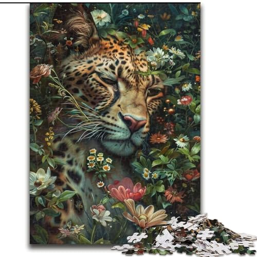 Puzzle 1000 Teile für Teenager, Blumenleopard, Familienspiel zum Stressabbau, schwierige Herausforderung, EIN Kunstwerk für Kinder ab 14 Jahren (Größe 26x38cm) von LiJianXXR