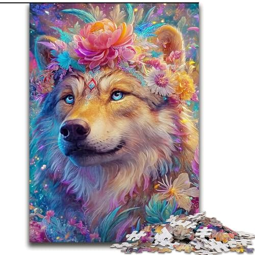 Puzzle 1000 Teile für Teenager, Blumenwolf, für 14+, anspruchsvolles Spiel als Geschenk für die ganze Familie und Freunde (Größe 26x38cm) von LiJianXXR