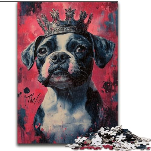 Puzzle 1000 Teile für Teenager, Bulldogge mit Krone, für 14+, anspruchsvolles Spiel als Geschenk für die ganze Familie und Freunde (Größe 50x75cm) von LiJianXXR