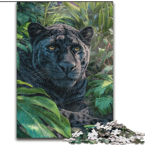 Puzzle 1000 Teile für Teenager, Dschungel, schwarzer Leopard, für 14+, anspruchsvolles Spiel als Geschenk für die ganze Familie und Freunde (Größe 26x38cm) von LiJianXXR