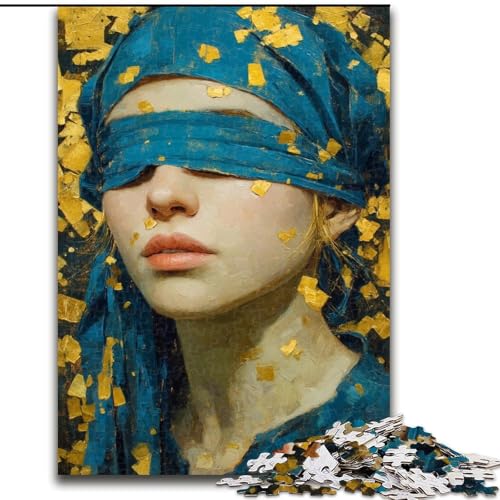 Puzzle 1000 Teile für Teenager, Frau mit verbundenen Augen, für 14+, anspruchsvolles Spiel als Geschenk für die ganze Familie und Freunde (Größe 26x38cm) von LiJianXXR