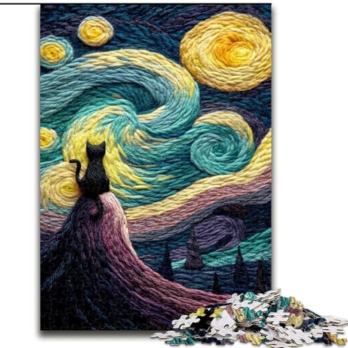 Puzzle 1000 Teile für Teenager, Katze unter dem Sternenhimmel, für 14+, anspruchsvolles Spiel als Geschenk für die ganze Familie und Freunde (Größe 26x38cm) von LiJianXXR