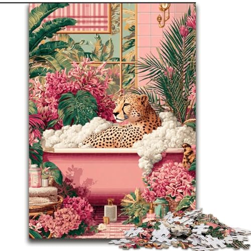 Puzzle 1000 Teile für Teenager, Leopard in der Badewanne, für 14+, anspruchsvolles Spiel als Geschenk für die ganze Familie und Freunde (Größe 26x38cm) von LiJianXXR