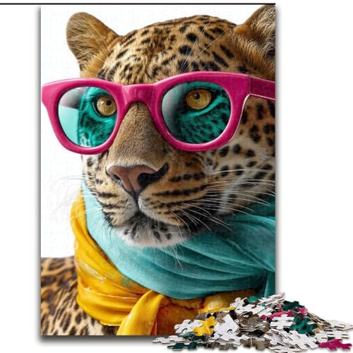 Puzzle 1000 Teile für Teenager, Leopard mit Schal, für 14+, anspruchsvolles Spiel als Geschenk für die ganze Familie und Freunde (Größe 50x75cm) von LiJianXXR