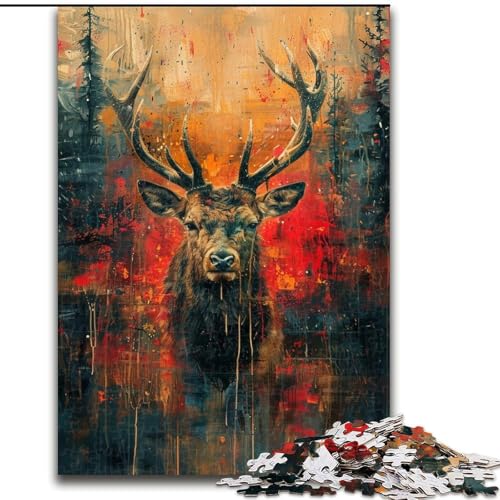 Puzzle 1000 Teile für Teenager, Ölgemälde mit Hirschen, für 14+, anspruchsvolles Spiel als Geschenk für die ganze Familie und Freunde (Größe 26x38cm) von LiJianXXR