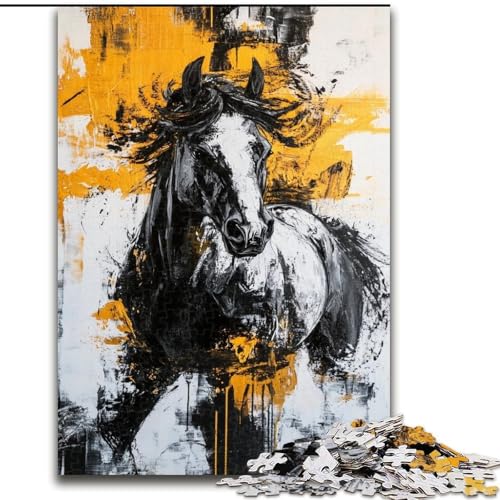 Puzzle 1000 Teile für Teenager, Schwarzes Goldenes Pferd, für 14+, anspruchsvolles Spiel als Geschenk für die ganze Familie und Freunde (Größe 26x38cm) von LiJianXXR